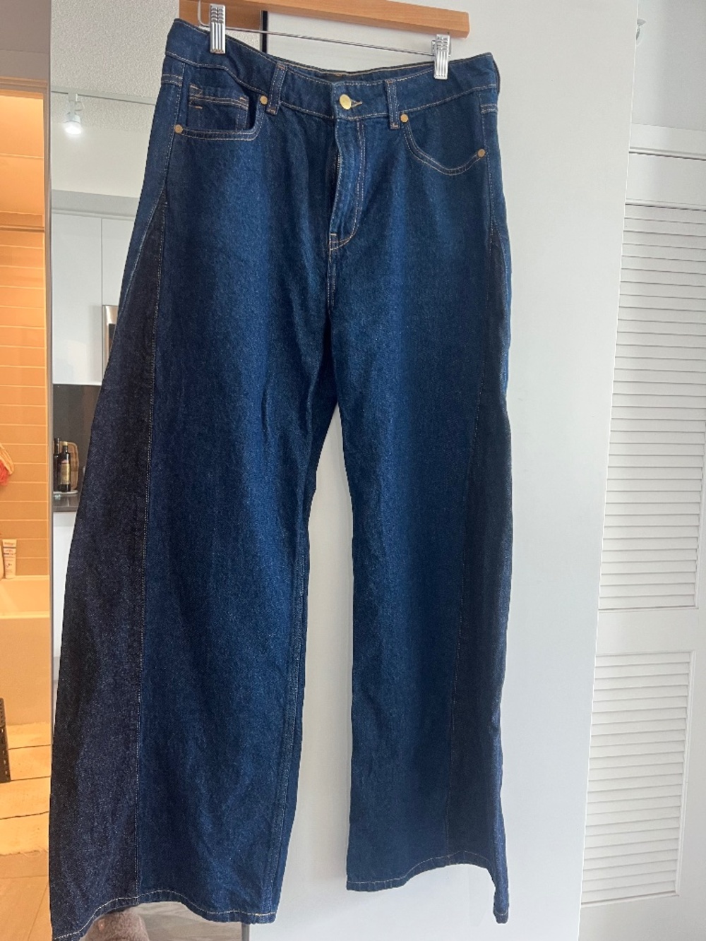 Denim patch wide leg flare jeans